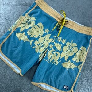 Salty Crew Mens 36 Blue Floral Tuna Fish Coconut Blend Board Shorts Swim Trunks